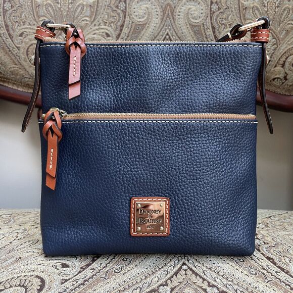 Dooney & Bourke Women's Navy Blue Pebble Leather Letter Carrier Crossbody Bag - Picture 2 of 13
